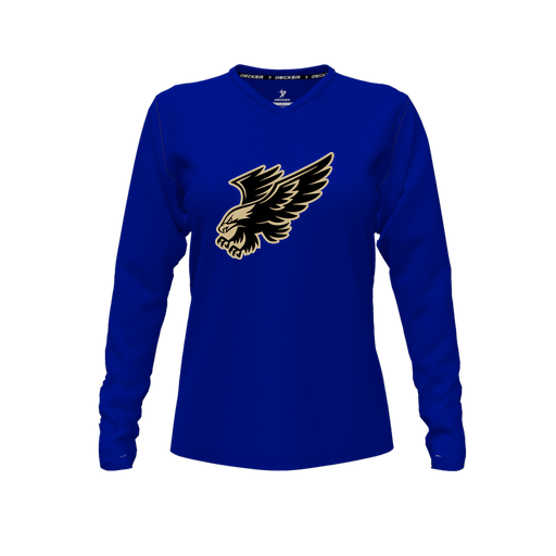 [FTLVCFRY-FYXS-LOGO1] Decker Comfort T-Shirt (Female Youth XS, Royal, V Neck, Logo 1, Long Sleeve)