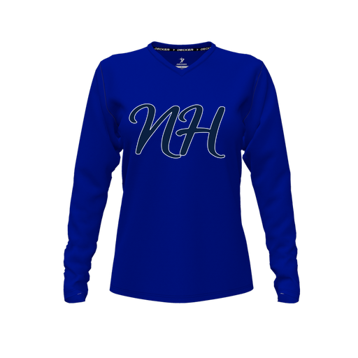 [CUS-DFW-TEES-CMF-VNK-LSL-RYL-FYXS-LOGO2] Decker Comfort T-Shirt (Female Youth XS, Royal, V Neck, Logo 2, Long Sleeve)