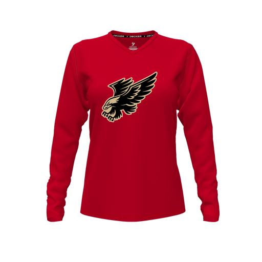 [FTLVCFRD-FYXS-LOGO1] Decker Comfort T-Shirt (Female Youth XS, Red, V Neck, Logo 1, Long Sleeve)