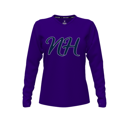 [CUS-DFW-TEES-CMF-VNK-LSL-PUR-FYXS-LOGO2] Decker Comfort T-Shirt (Female Youth XS, Purple, V Neck, Logo 2, Long Sleeve)