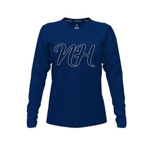 [CUS-DFW-TEES-PER-VNK-LSL-NVY-FYXS-LOGO2] Decker Performance T-Shirt (Female Youth XS, Navy, V Neck, Logo 2, Long Sleeve)